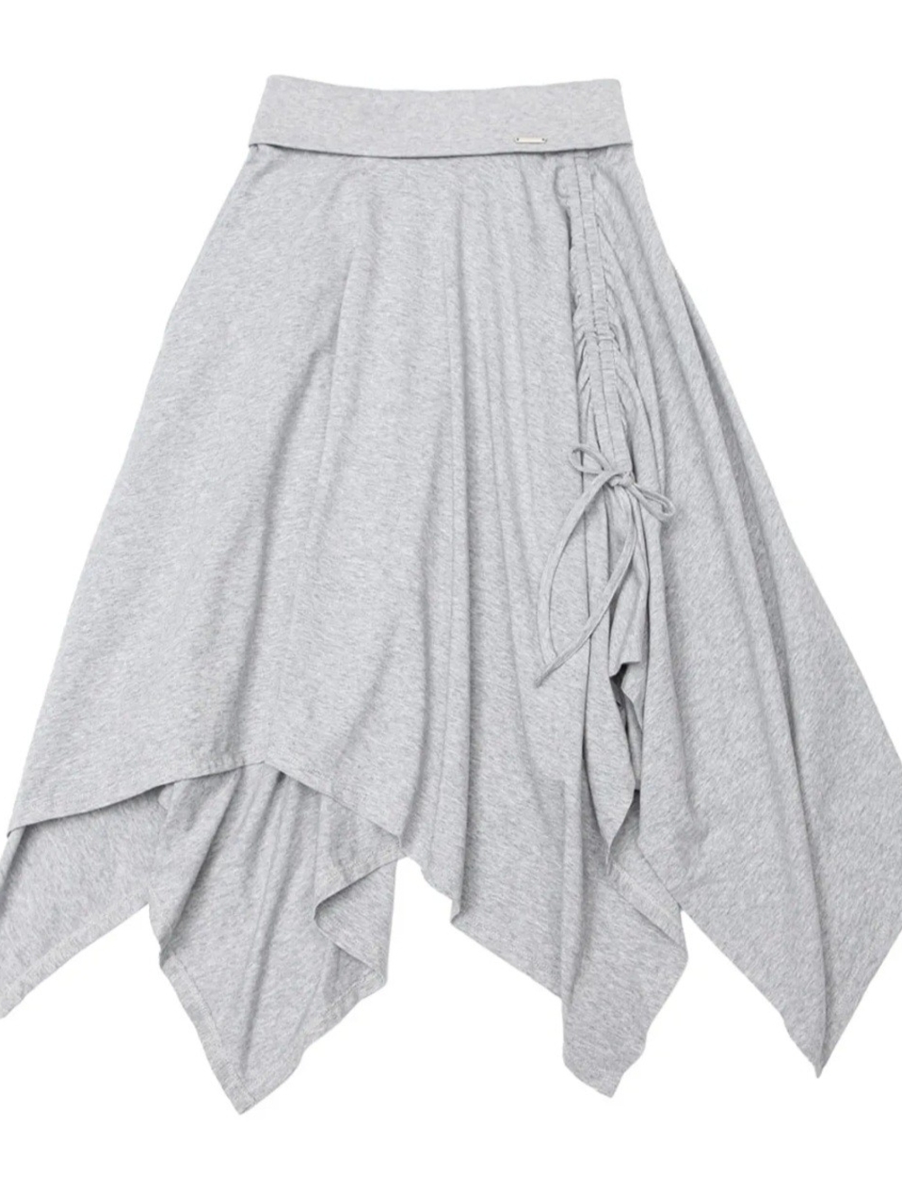 Grey Asymmeyrical Handkerchief Hem Drawstring Skirt
